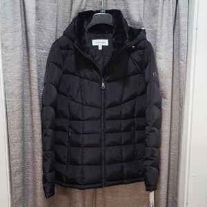Calvin Klein Women's Black Hooded Quilted Puffer Coat